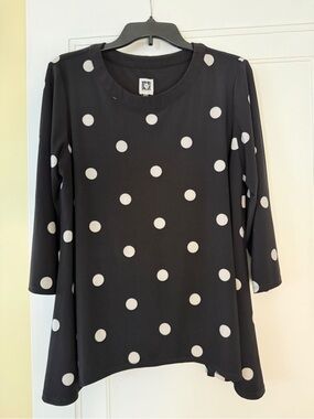Anne Klein Black Polka Dot Blouse 0X | Stretchy | Plus Size Work Top | Career